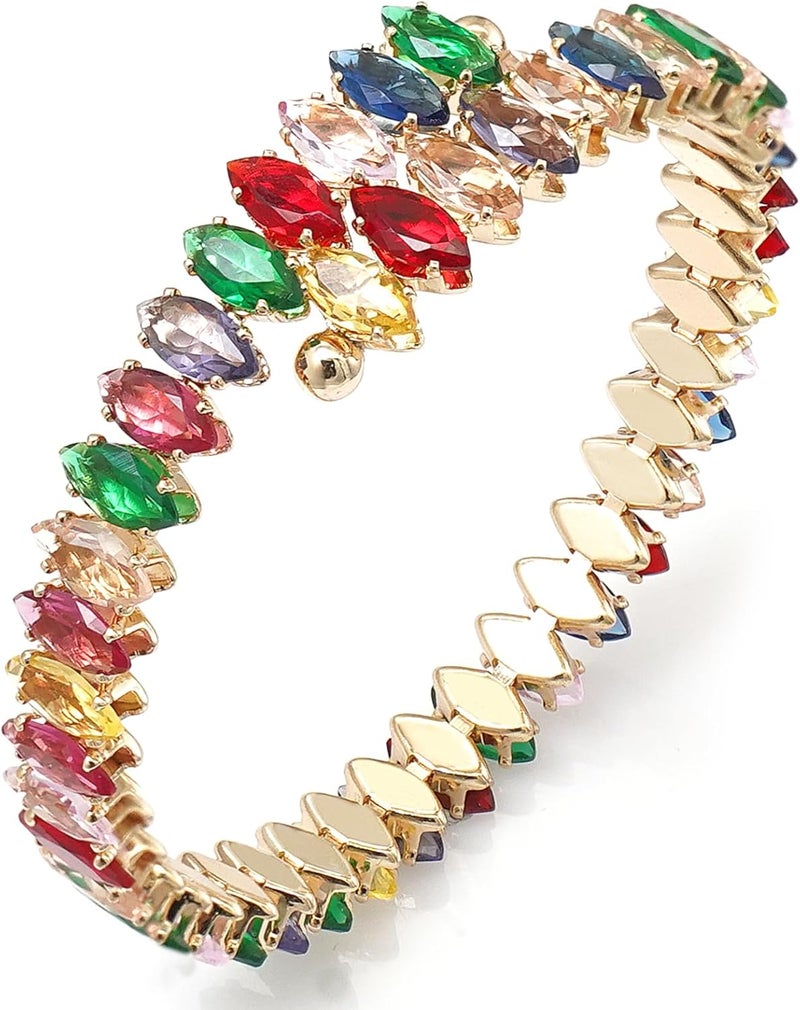 Wovanoo Rhinestone Cuff Bracelet Cubic Zirconia Tennis Bracelets Open Adjustable Elastic Bangle for Women - Image 1